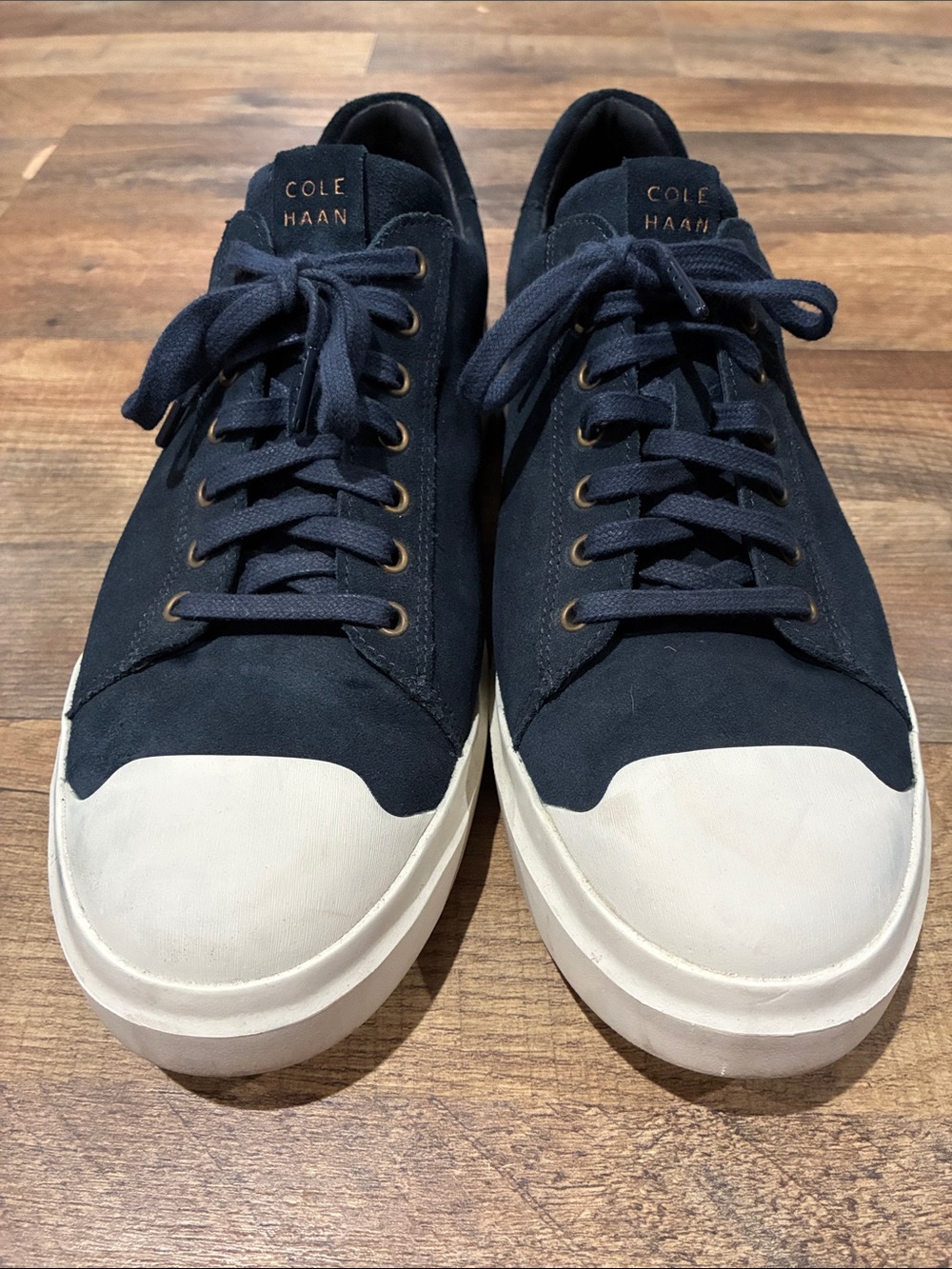 Cole Haan Navy Suede Low-Top Sneakers with White Toe
